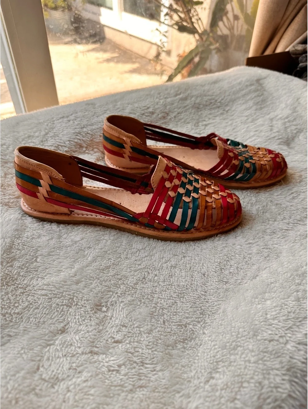 D’Sandy Mexican Leather Huarache Sandals – Multicolor Woven - size 10.5